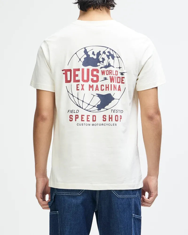 T-shirt Deus Global Spark Blanc Vintage - Coton Bio Peigné Coupe Box
