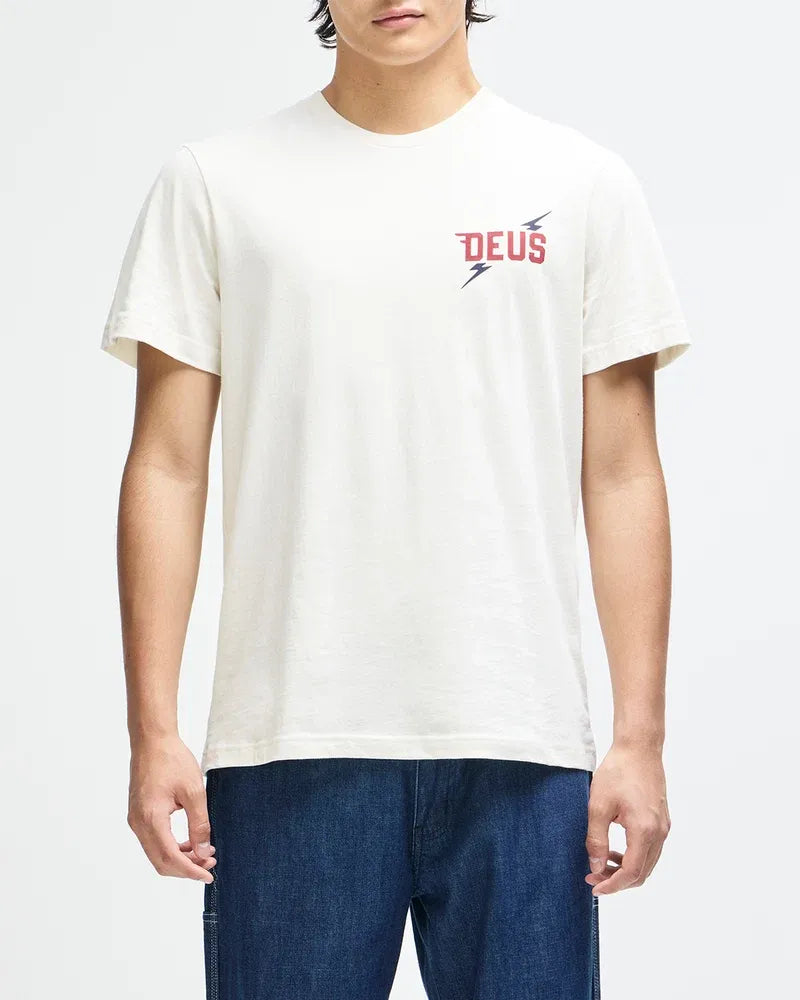T-shirt Deus Global Spark Blanc Vintage - Coton Bio Peigné Coupe Box